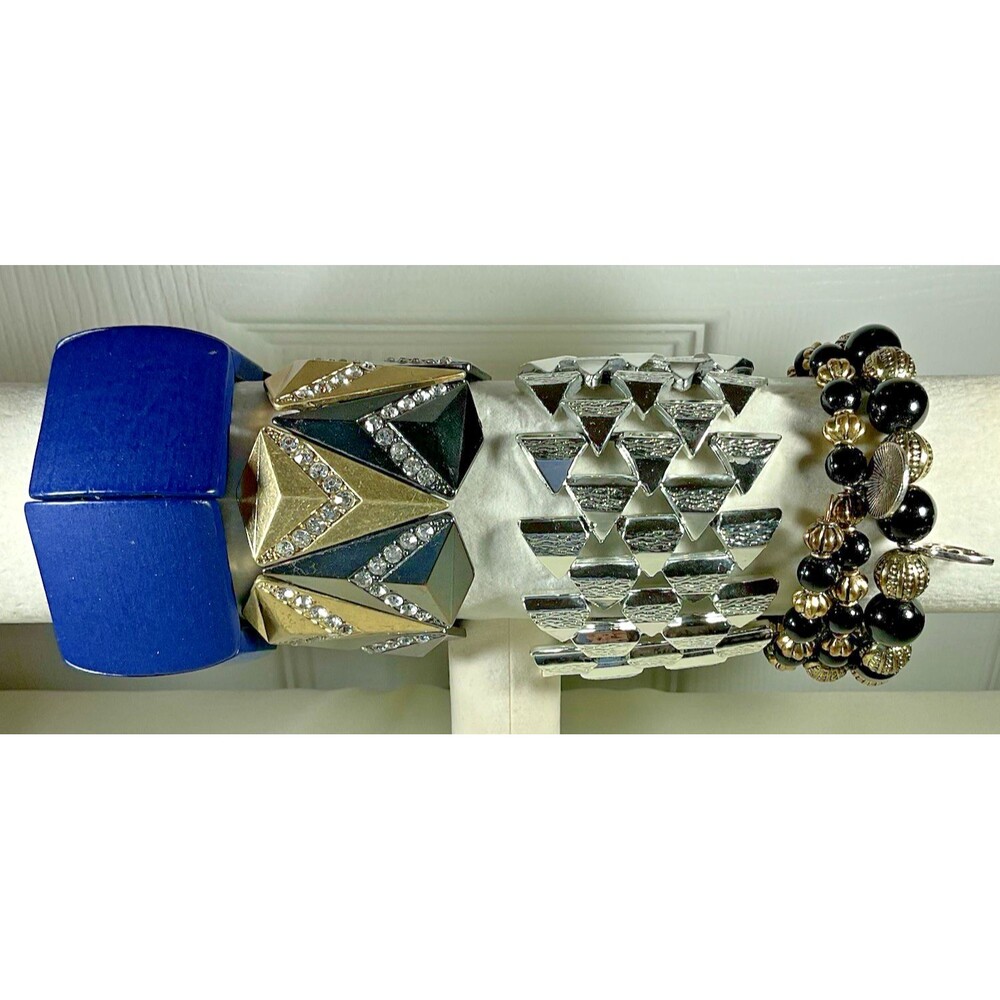 Lot 4 Wide Bracelets Bangles Multicolor Stretchy Bling Statement Glam Chic Edgy